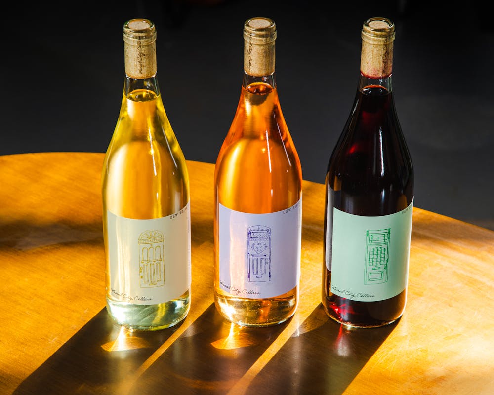 a close up of a bottle of wine on a table